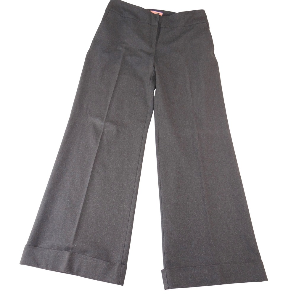 Bandolino Womens Wide Leg Cuffed Dress Pants Dark Gray Wool Blend Stretch Sz 10